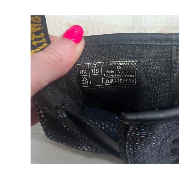 DR. MARTENS Kids Suede Lace Up Combat Boots Black Iridescent Dots 1460 J Sz 2 - Picture 7 of 7